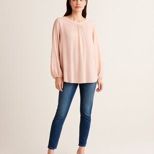 LabelBe Blush Pink Swiss Dot Textured Blouse Long Sleeve Sheer Boho Romantic